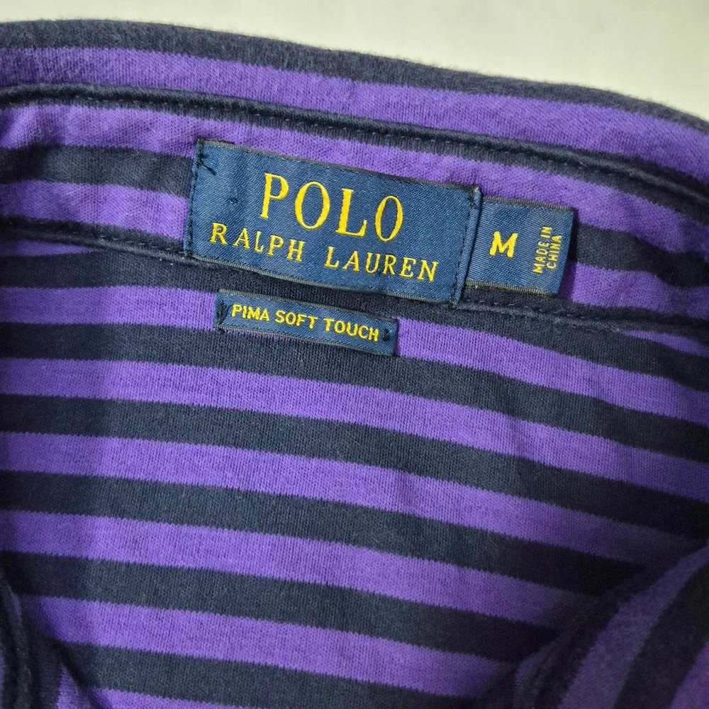 Polo Ralph Lauren Polo Shirt Mens Medium Purple Striped‎ Pima Soft Touch Pony